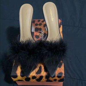 Feather open toe heels